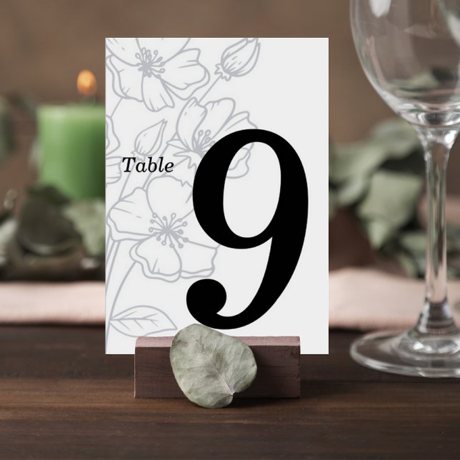Numéro De Table Floral Line Art Wedding Table Number Card (Créateur téléchargé)
