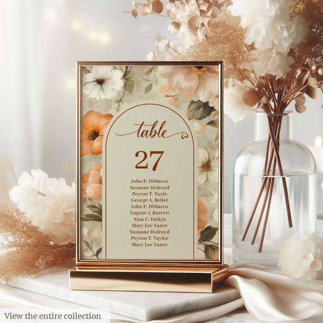 Numéro de table floral Luxe Boho Rouillé Ivoire Sa (Luxury Boho Rusty Ivory Sage Floral Table Number)