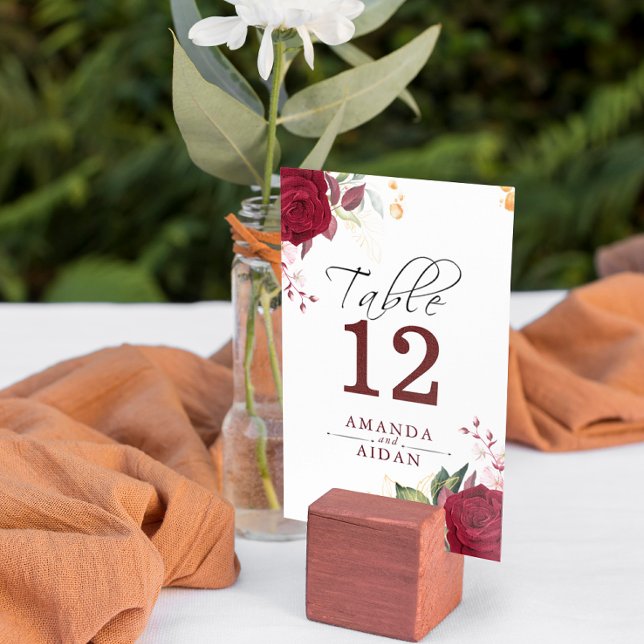 Numéro de table floral mariage champêtre bordeaux  (Créateur téléchargé)