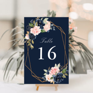 Numéro De Table Floral Marine & bleu aquarelle mariage géométrique