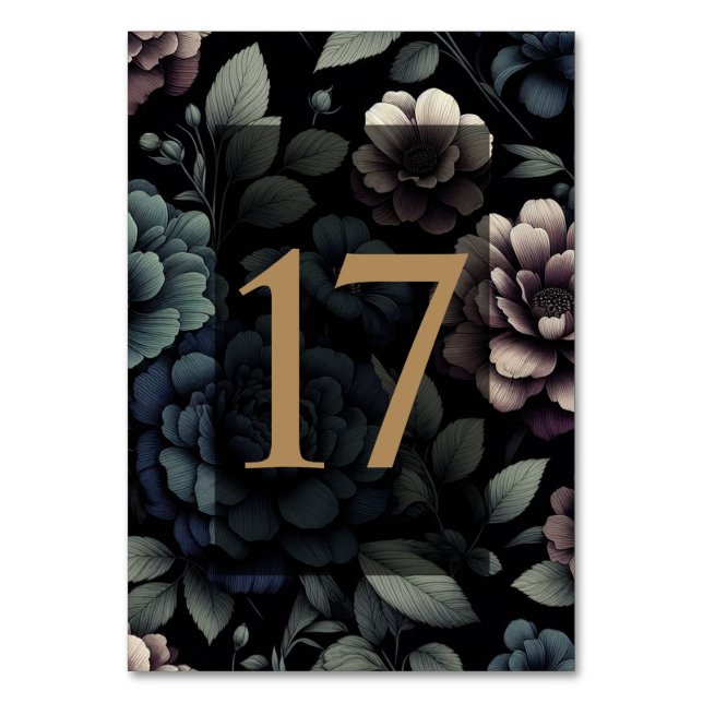 Numéro De Table Floral Moody bleu Tableau 17 (Par défaut)