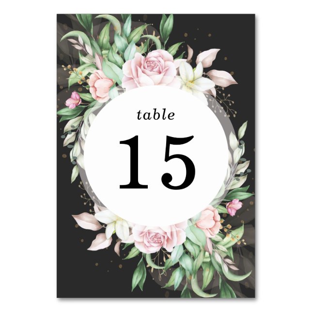 Numéro De Table Floral noir et rose mariage (Par défaut)