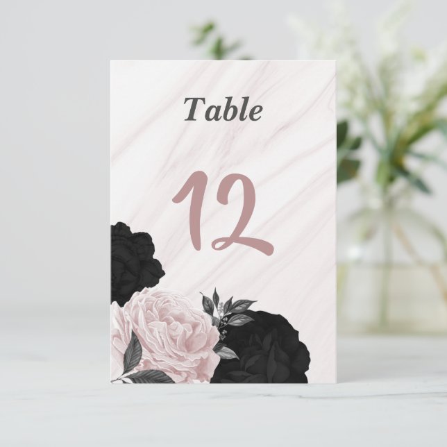 Numéro de table floral noir et rose romantique (Debout devant)