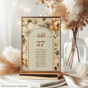 Numéro de table floral olive ivoire cuivre bohème 