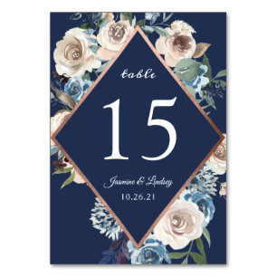 Numéro de table floral or rose Navy