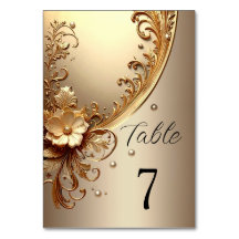 Numéro de table floral orné doré