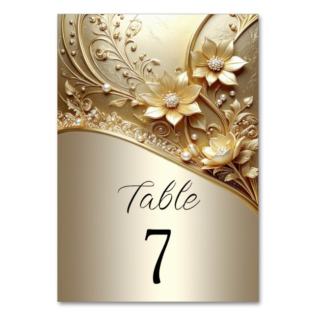 Numéro de table floral orné moderne avec perles (Par défaut)