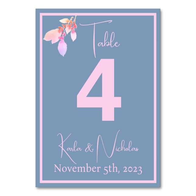 Numéro De Table Floral Pays Bleu et Mariage rose (Par défaut)