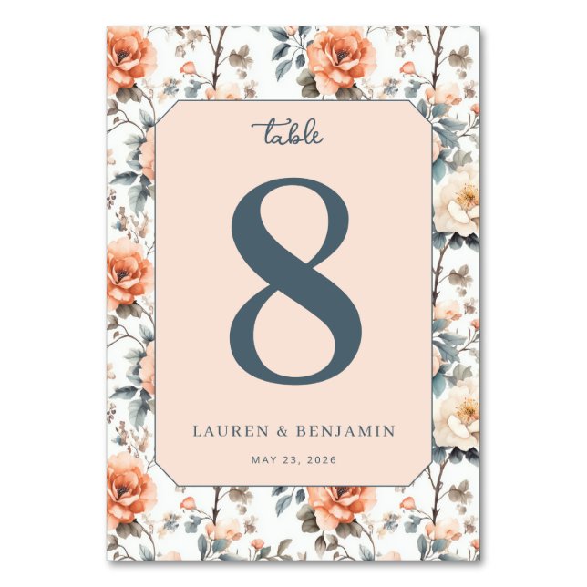 Numéro de table floral pêche romantique (Par défaut)