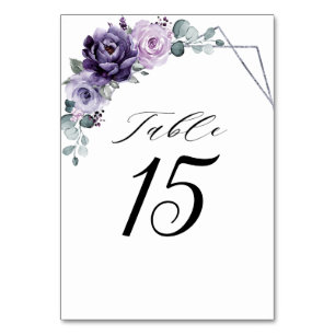 Numéro De Table Floral Plum violet Argent Floroms Mariage géométri
