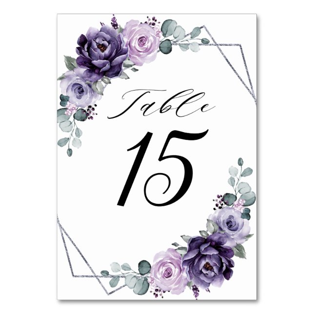 Numéro De Table Floral Plum violet Argent Floroms Mariage géométri (Par défaut)
