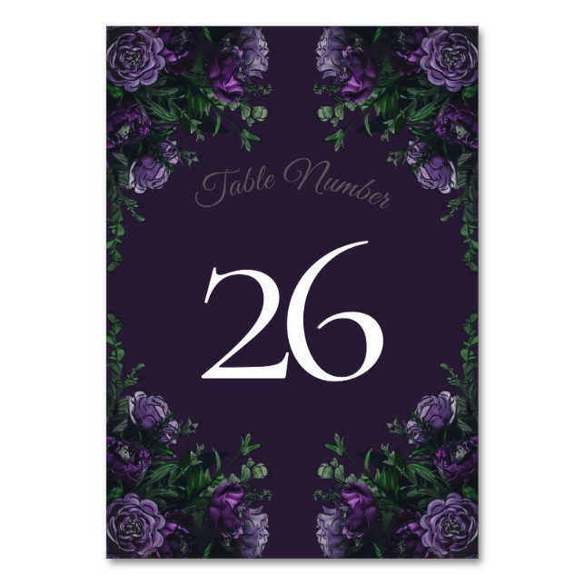 Numéro De Table Floral pourpre foncé élégant mariage gothique (Dos)