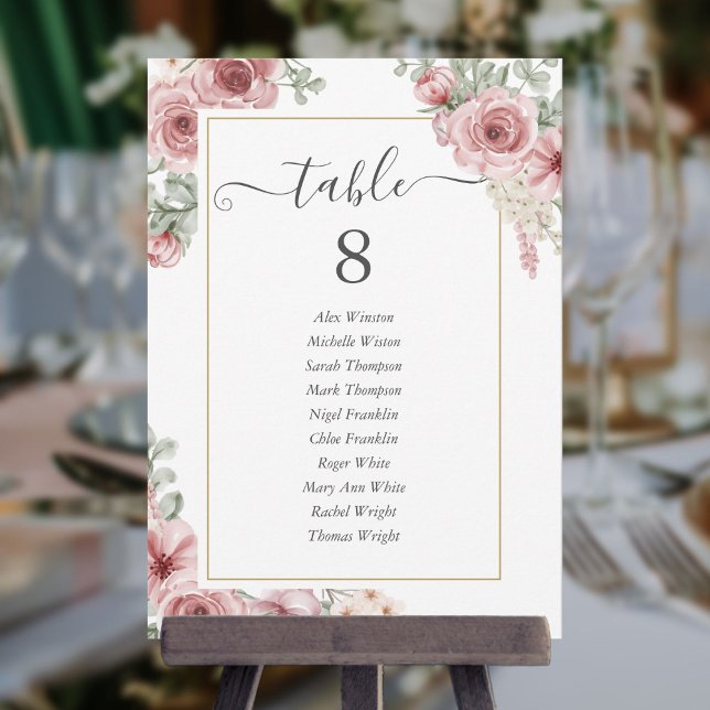 Numéro de table floral rose poussiéreux élégant (Créateur téléchargé)