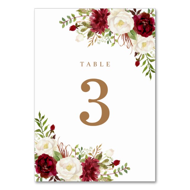 Numéro De Table Floral Rouge Bourgogne Blanc Élégant Vert Moderne (Par défaut)
