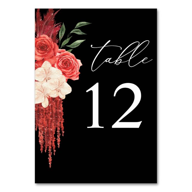 Numéro de table floral rouge - Noir (Par défaut)