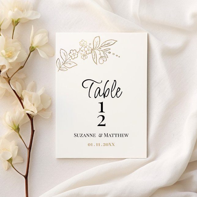 Numéro de table floral simple en or blanc élégant (Elegant white gold simple floral Table Number)