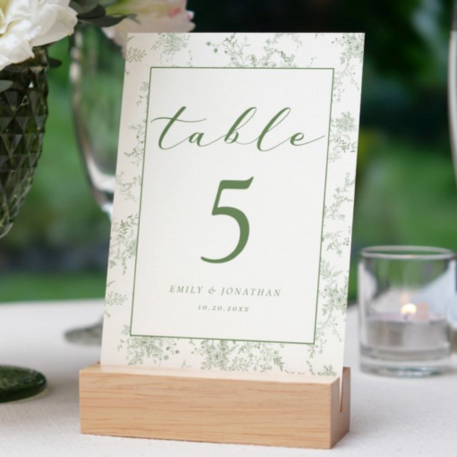 Numéro De Table Floral Toile Mariage vert (Créateur téléchargé)