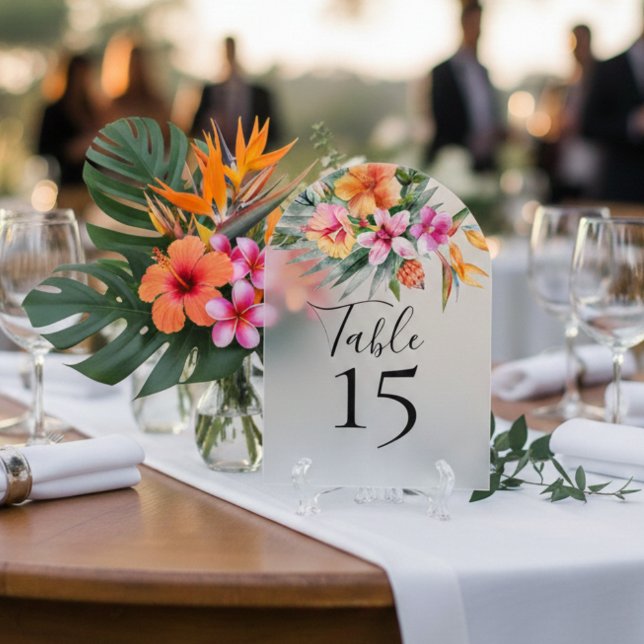Numéro de table floral tropical coloré orange rose (Créateur téléchargé)