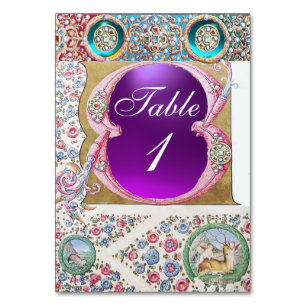 NUMÉRO DE TABLE FLORALE ROSE BLEUE ANTIQUE, PIERRES, PIERRES