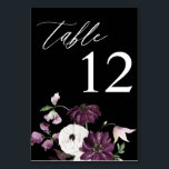 Numéro de table florale violet et blanc - Noir<br><div class="desc">Habillez vos tables de mariage ou de fête avec votre carte de numéro de tableau floral violet et blanc. Présente des peintures à la main violet,  lavande et blanc floral (ou fleurs) sur un arrière - plan noir. Visitez cette page pour commencer à créer la vôtre aujourd'hui.</div>