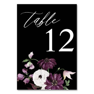 Numéro de table florale violet et blanc - Noir