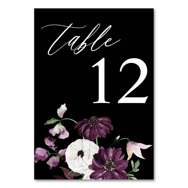 Numéro de table florale violet et blanc - Noir (Par défaut)