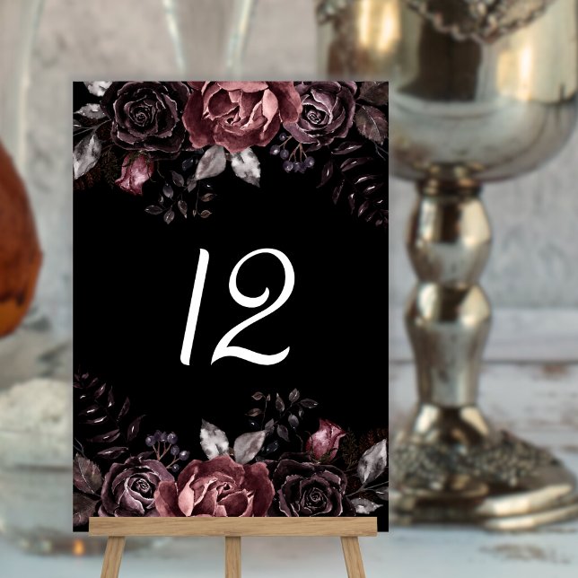 Numéro De Table Florales noires sombres Mariage gothique (Créateur téléchargé)