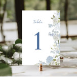 Numéro De Table Flore bleu doux écrit à la main<br><div class="desc">Numéro de table florale bleu pastel romantique et délicat avec écriture manuscrite.</div>