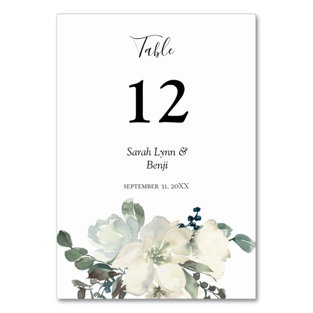 Numéro De Table Flore bleu et blanc poussiéreux - blanc V2 (Par défaut)