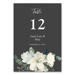 Numéro De Table Flore bleu et blanc poussiéreux - gris V2