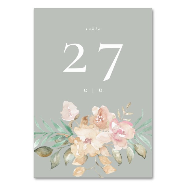 Numéro De Table Flores d'aquarelle rustique sur Mariage vert Sage (Par défaut)