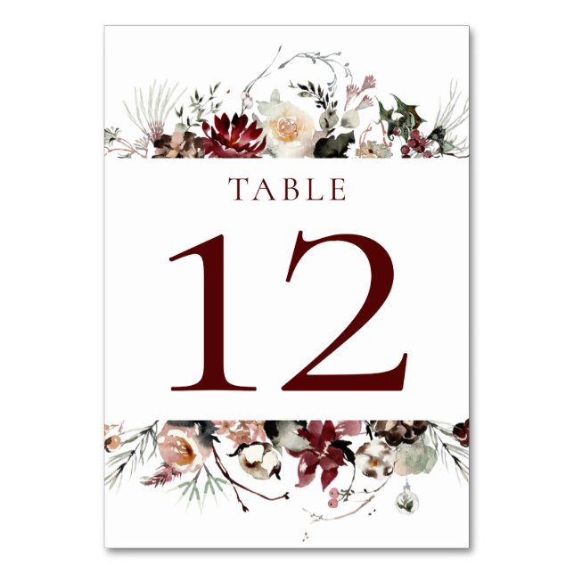 Numéro De Table Flores hivernales - Bourgogne profonde - Mariage | (Par défaut)