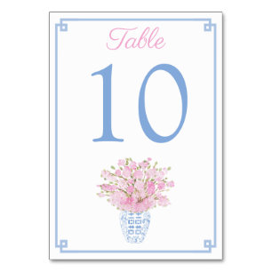 Numéro De Table Flores roses en Mariage de bocal de gingembre bleu