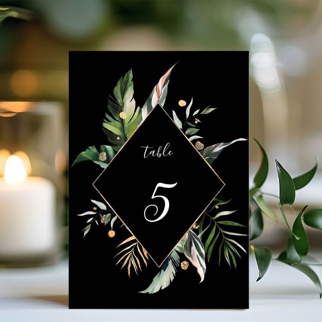 Numéro De Table Foliage tropical sauvage Mariage noir (Créateur téléchargé)