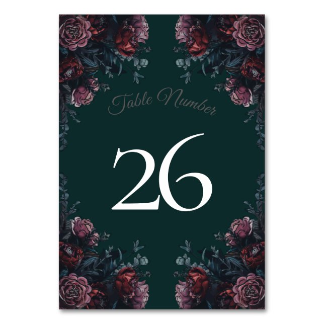 Numéro De Table Forêt foncée Vert Élégant Mariage Maroon Mauve (Dos)