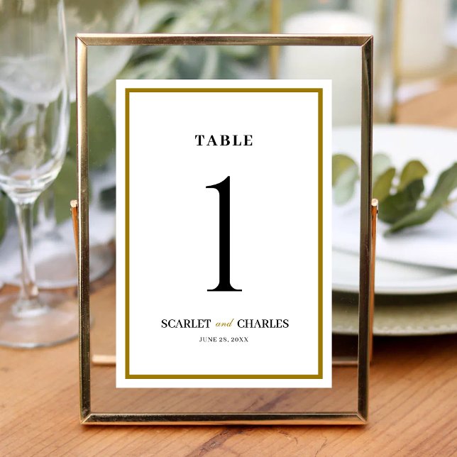 Numéro De Table Formal Classic Black Gold Monogram Wedding (Formal black and gold monogram table number adds a refined, cohesive touch to reception décor.)