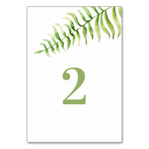 Numéro De Table Fougère verte à l'aquarelle. Mariage botanique ver