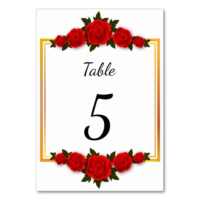 Numéro De Table Frame Or Romantique Modifiable avec Roses (Par défaut)