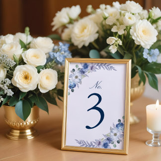 Numéro De Table Français Bleu & Lavande Aquarelle Floral Blanc