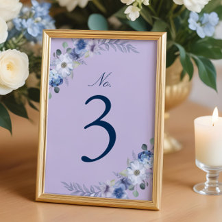 Numéro De Table Français Bleu & Lavande Aquarelle Florale Lavande