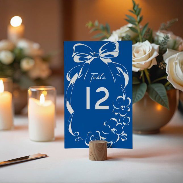 Numéro De Table French Blue Whimsical Bow and Floral Frame Wedding (Créateur téléchargé)