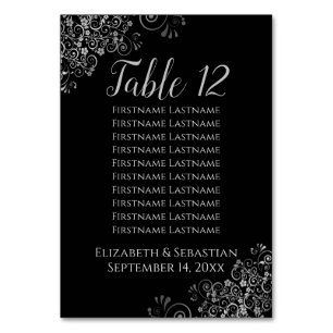 Numéro De Table Frilles d'argent sur le tableau de sièges Mariage 