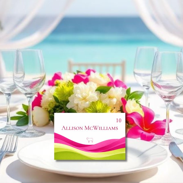 Numéro De Table Fuchsia and Lime Green Wedding Place Card-Meat (Fuchsia and Lime Green Wedding Table Number Meal Icon Meat)