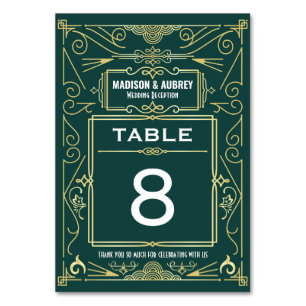 Numéro De Table Gatsby Art déco Gold Green 1920 Mariage Réception