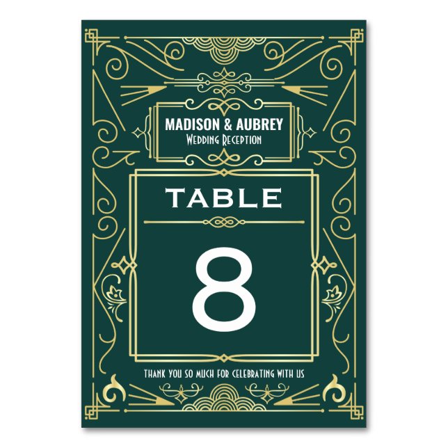 Numéro De Table Gatsby Art déco Gold Green 1920 Mariage Réception (Par défaut)