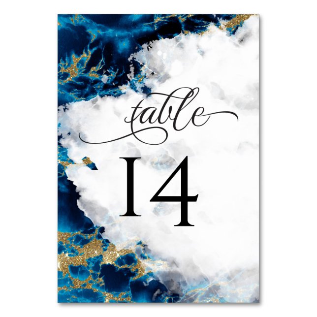 Numéro De Table Géode Aquarelle Bleu Saphir  BarefootBride™ (Par défaut)