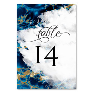 Numéro De Table Géode Aquarelle Saphir Bleu BarefootBride™