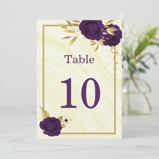 numéro de table géométrique floral or violet royal (Debout devant)