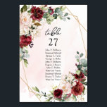 Numéro de table géométrique moderne bordeaux flora<br><div class="desc">Oh, laissez-moi vous parler de la superbe collection de papeterie mariage Blush Burgundy, eucalyptus et cadre or roses ! Imaginez de délicats roses de Bourgogne rousse entrelacés de feuilles d'eucalyptus frais, élégamment encadrés d'accents dorés chatoyants - c'est une combinaison rêveuse qui exsude romance et sophistication. Cette collection est parfaite pour...</div>