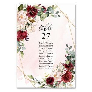 Numéro de table géométrique moderne bordeaux flora